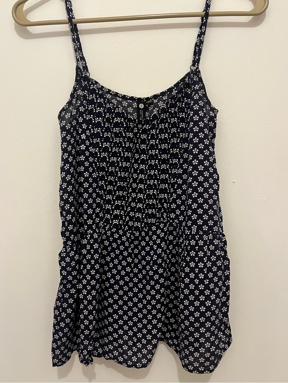 Navy and White Floral adjustable Spaghetti-Strap top